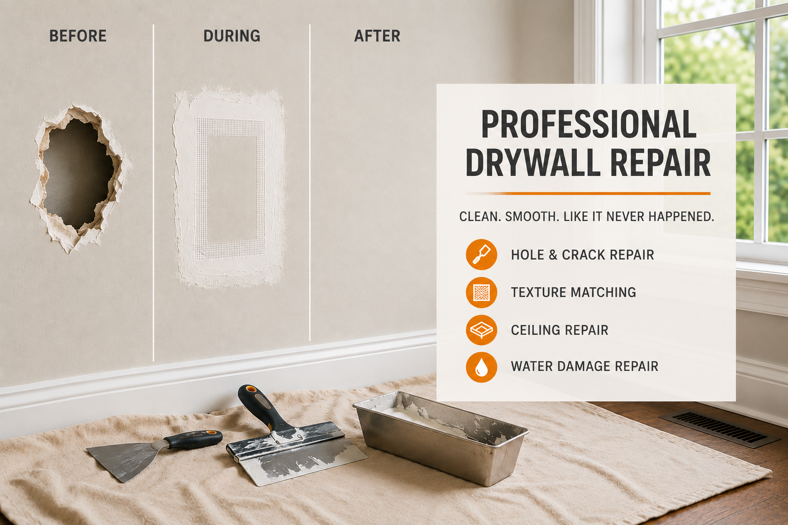 Professional drywall repair by Trinity Handyman