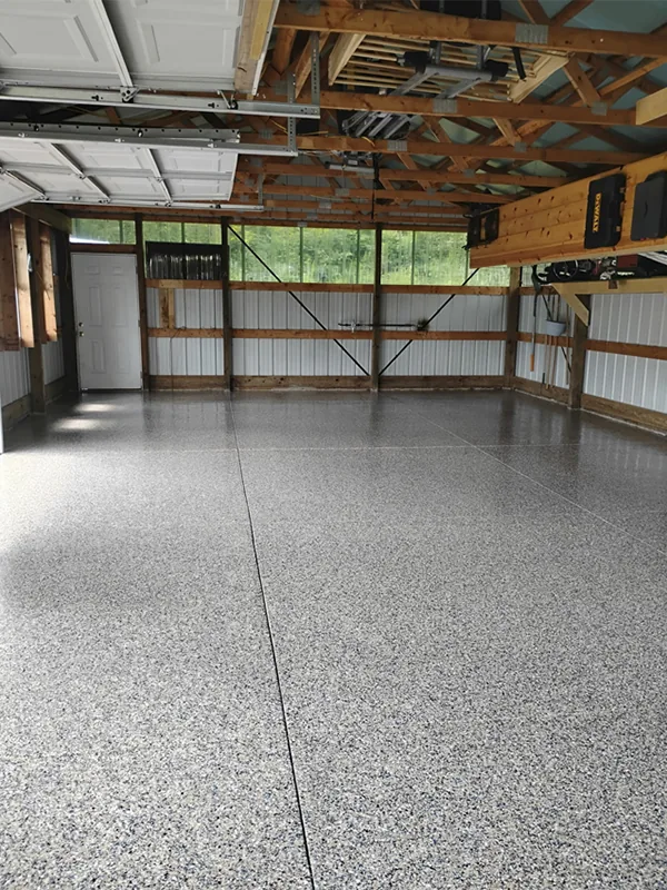 Finished decorative coating in a detached residential garage